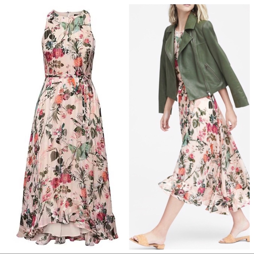 Banana Republic Pink Floral high-low maxi dress